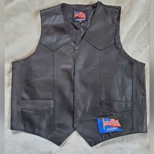 USA Leather Vintage Motorcycle Biker Vest, Sz 2XL